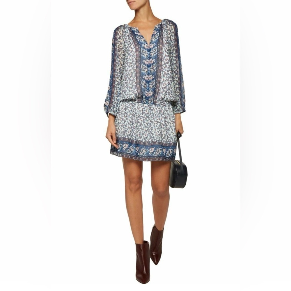 Joie Arielle Silk Dress Navy and White Long-Sleeve Porcelain Floral Size Large